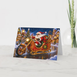 Papá Noel Motero Divertido en Moto de Navidad