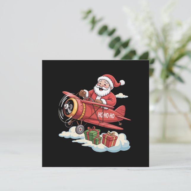 Papá Noel Piloto de Navidad Vuela Avión Regalo (Anverso de pie)