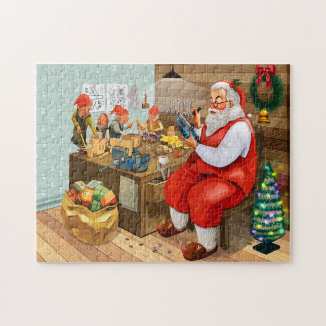 Papá Noel Preparando El Rompecabezas De Los Regalo (Horizontal)