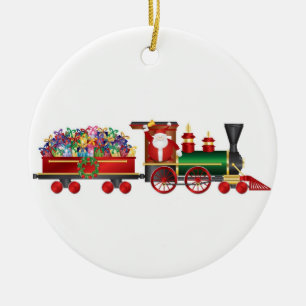 Papá Noel que suena Bell en el ornamento del tren