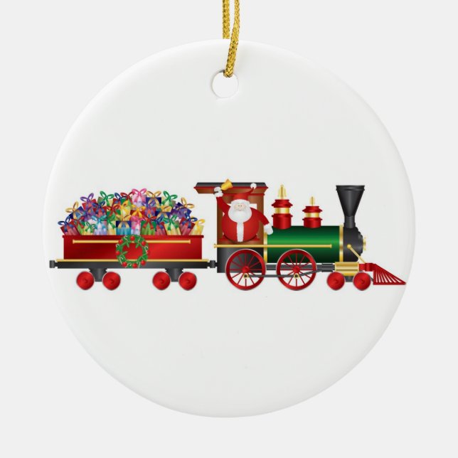 Papá Noel que suena Bell en el ornamento del tren (Frente)