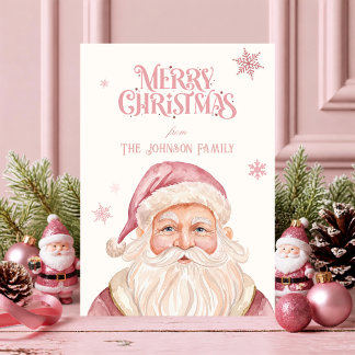 Papá Noel Rosa Acuarela Navidad Retro Fiesta