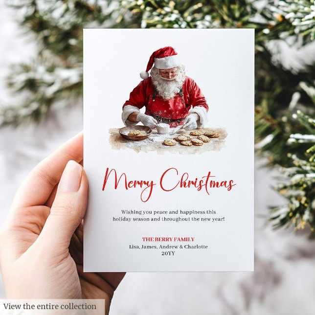 Papá Noel rústico minimalista Navidad acuarela (Rustic Santa Claus Minimalist Watercolor Christmas Card)