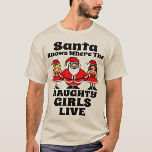 Papá Noel sabe la camiseta traviesa de los chicas