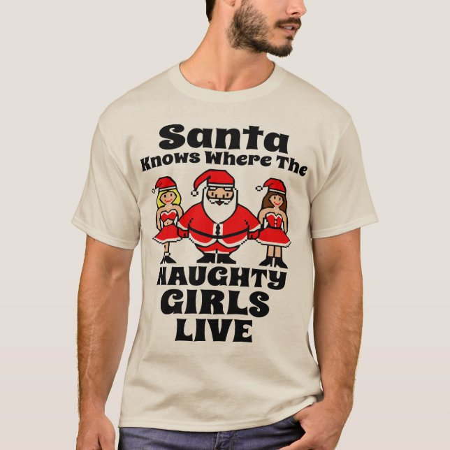 Papá Noel sabe la camiseta traviesa de los chicas (Anverso)