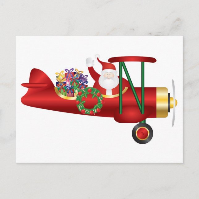 Papá Noel saludando en biplano con tarjeta regalo (Anverso)