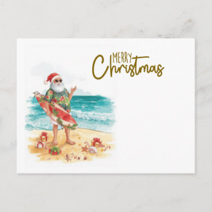 Papá Noel surfista celebrando la Navidad en la pla