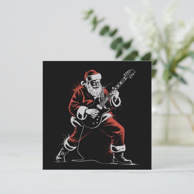 Papá Noel tocando la guitarra Rock de Navidad retr (Anverso de pie)