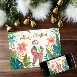 Papá Noel tropical en tarjeta de Navidades Gorras