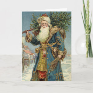 Papá Noel Victoriano Antiguo con árbol de Navidad