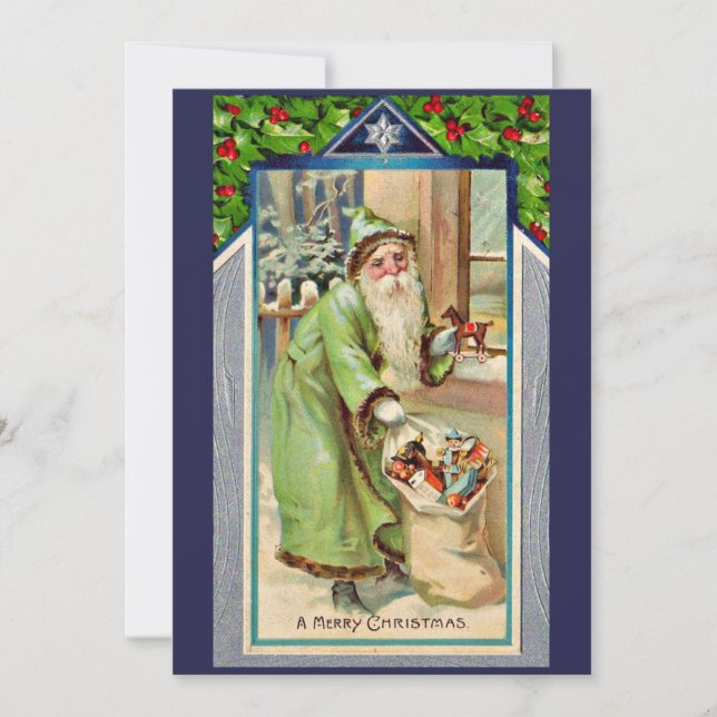 Papá Noel victoriano de verde Feliz Navidad (Anverso)
