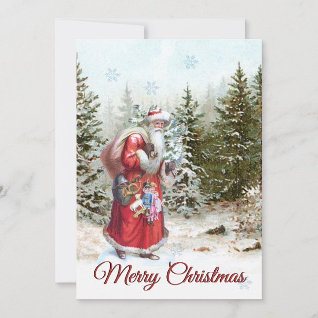 Papá Noel vintage bosque Feliz Navidad  (Anverso)