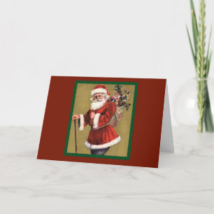 Papá Noel Vintage con bolsa de juguete - Tarjeta d