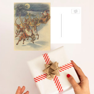 Papá Noel vintage de Navidad con Trineo y Reno