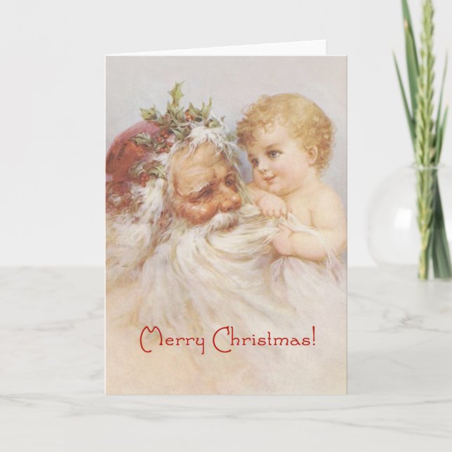Papá Noel y bebé por la tarjeta del pliegue de (Anverso)