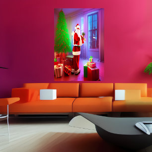 Papá Noel y el árbol de Navidad   Poster de arte d