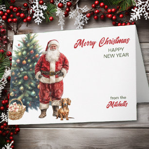Papá Noel y perro Dachshund rojo Navidad