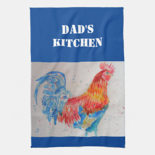 Papá Padre Watercolor Rojo Rooster Cocina Toalla