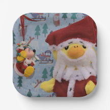 Papa Pato Noel.   Platos de papel