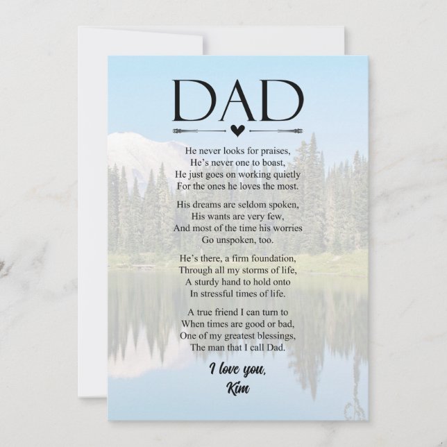 Papá Poema Tarjeta del Día del Padre Personalizada (Anverso)
