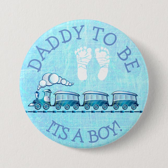 Papá será, botón Baby Shower de tren azul (Anverso)