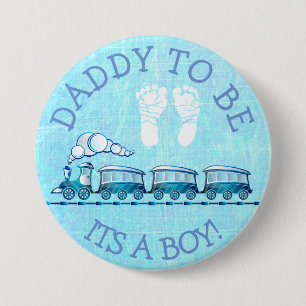 Papá será, botón Baby Shower de tren azul