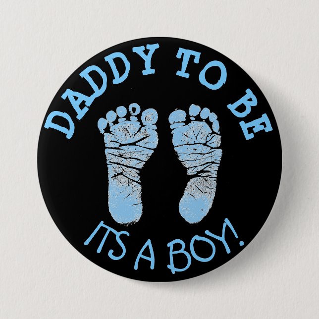 Papá será botón Baby Shower negro y azul (Anverso)