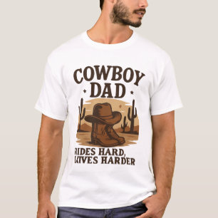 papá vaquero monta una camiseta más dura