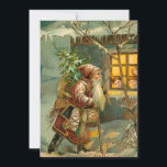 Papá viejo, Navidad en la nieve con regalos<br><div class="desc">Encantador ilustracion de tarjetas de Navidades victorianos en el que aparece el viejo mundo Padre Navidad caminando por la nieve llevando juguetes y un árbol a los niños en una acogedora casa de campo.</div>
