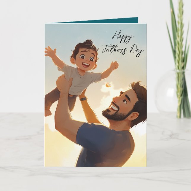 Papá y su hijo jugando el día del padre Tarjeta pl (Anverso)