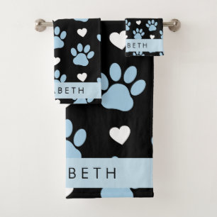 Papas de perro, patas azules, corazones blancos, t