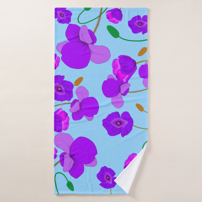 Papaver Poppy Lilac sobre fondo pálido-azul (Toalla de baño)