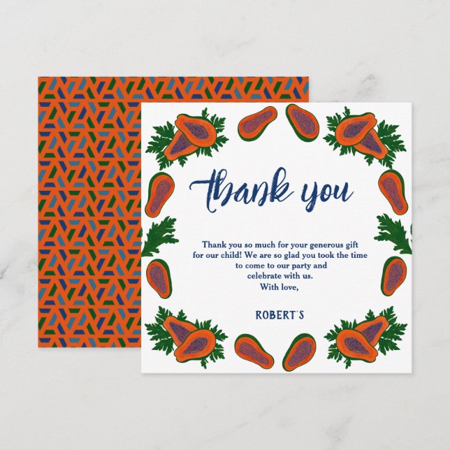 Papaya Fruta dulce Verano fresco Gracias tarjeta (Anverso / Reverso)