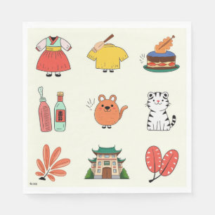 Papel 9 iconos de la cultura coreana para la servilleta