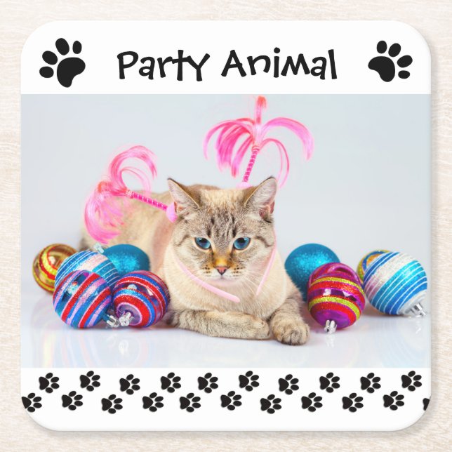 Papel Animal de Fiesta - Posavasos de Bebida Cuadrado (Anverso)