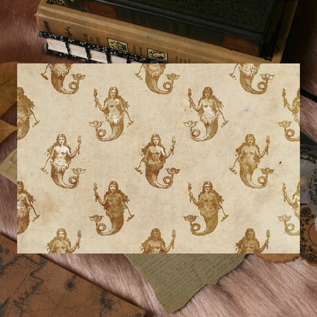 Papel anticuado de tapete de la deformación de la  (Vintage Antique Mermaid Decoupage Tissue)