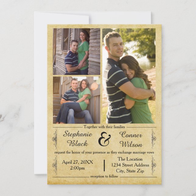 Papel antiguo 3 Fotos - Invitación a la boda (Anverso)