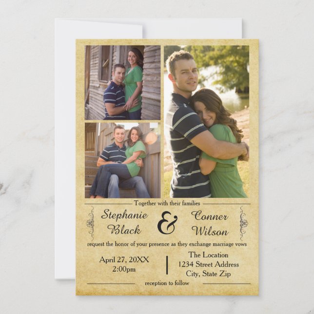 Papel antiguo 3 Fotos - Invitación a la boda (Anverso)