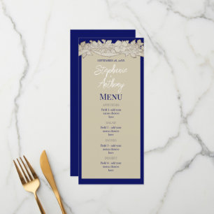 Papel antiguo Azul Tan Floral Boda Menú