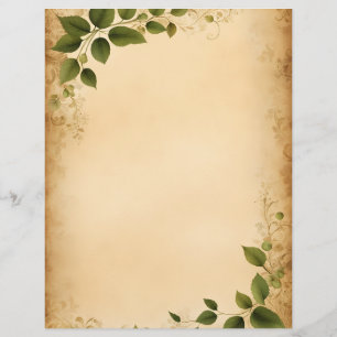 Papel antiguo con hojas verdes