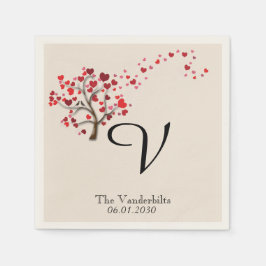 Papel Árbol del corazón rojo en la servilleta Boda de ma