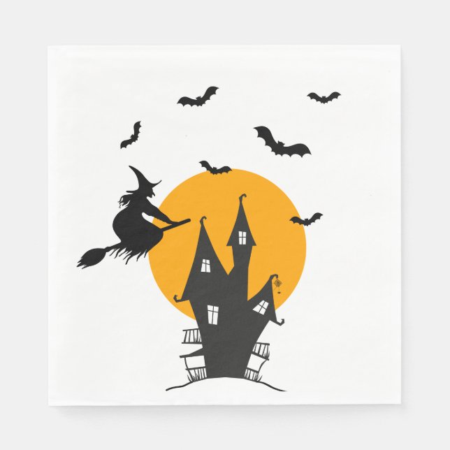 Papel Atrapado Naranja de brujas de la casa y servilleta (Anverso)