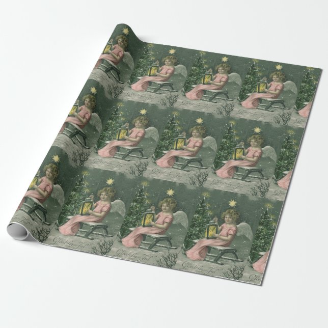 Papel azul del regalo del ángel del navidad del (Desenrollado)