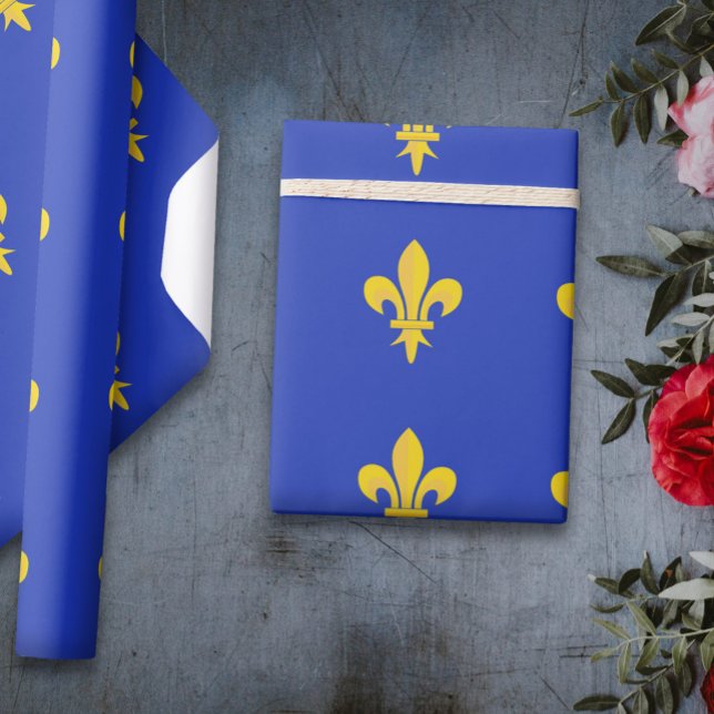 Papel azul real de envolvimiento con oro Fleur de  (Royal Blue Wrapping Paper with gold Fleur de Lis)