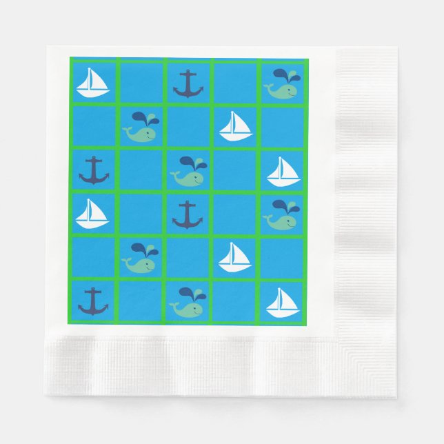 Papel Ballena náutica, barco de vela, servilleta azul ve (Anverso)