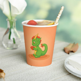 Papel Bebé dragón lindo sosteniendo taza en vasos de pap