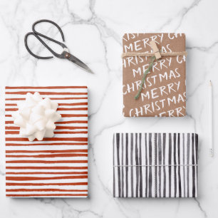 Papel blanco "Feliz Navidad" Kraft y Stripes
