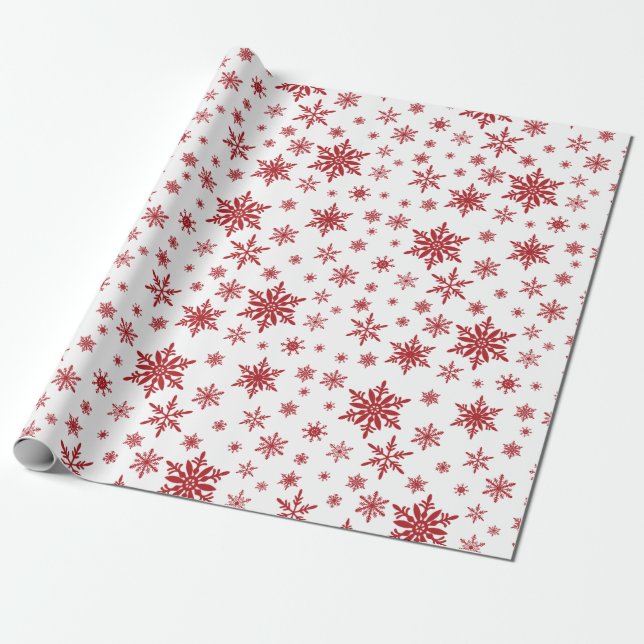 papel blanco y rojo para envolver de copos de niev (Desenrollado)