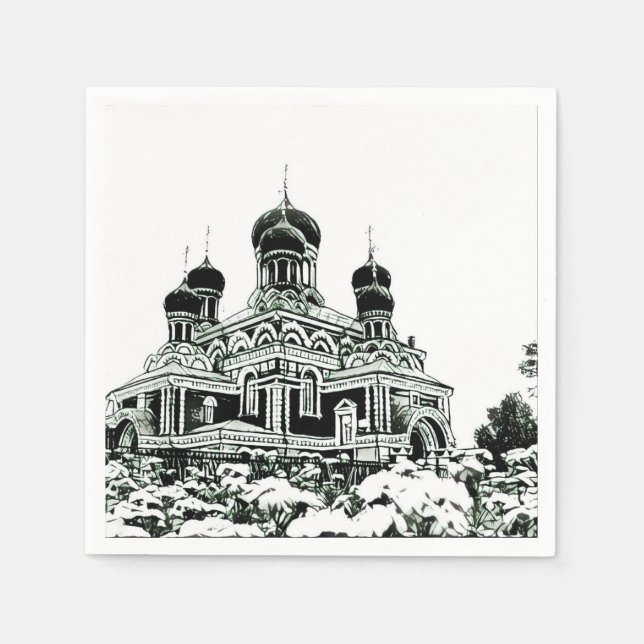 Papel Boceto de iglesia en negro y blanco Servilleta de  (Anverso)
