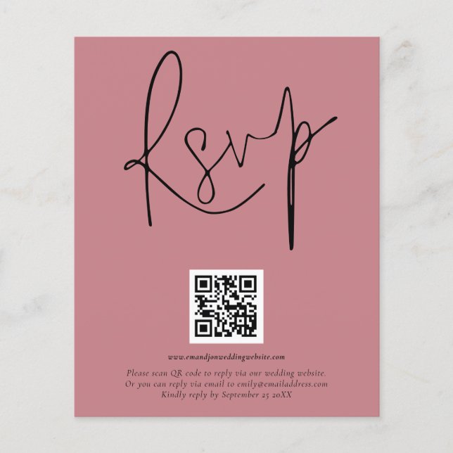 PAPEL | Boda de código QR Script Dusty Rosa RSVP (Frente)